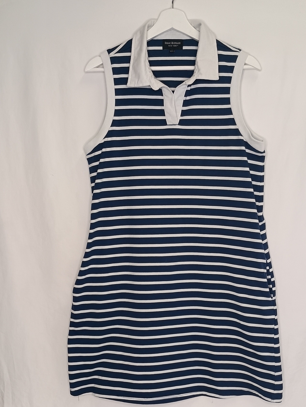 Women's Size Large Sleeveless Cotton Blend Dress Pockets Coastal Nautical Blue